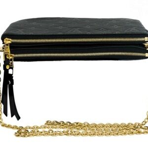 Louis Vuitton Black Clutch with Gold Chain (Double Zip)